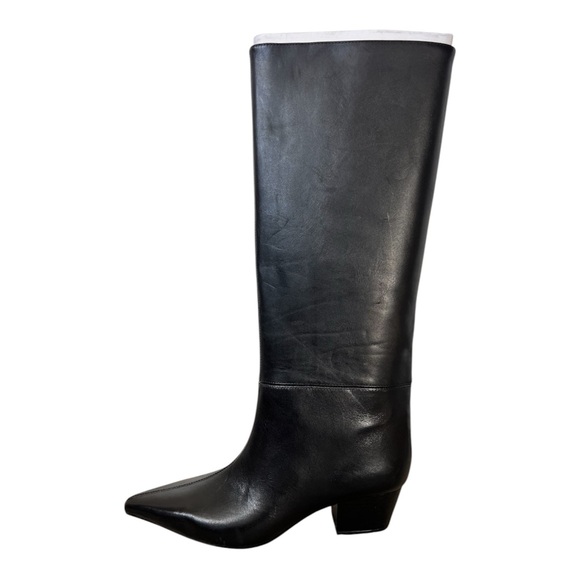 Zara Women's Black Leather Block Heel Pointed Toe High Boots US 7.5 Sz 38 $179 - Picture 7 of 13